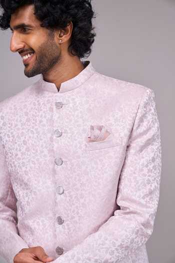 Shop_Arihant Rai Sinha_Pink Satin Woven Bandhgala _Online_at_Aza_Fashions