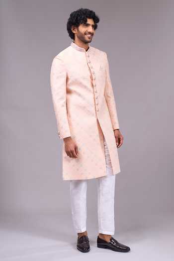 Buy_Arihant Rai Sinha_Peach Silk, Dupion Embroidered Sherwani And Pant Set 