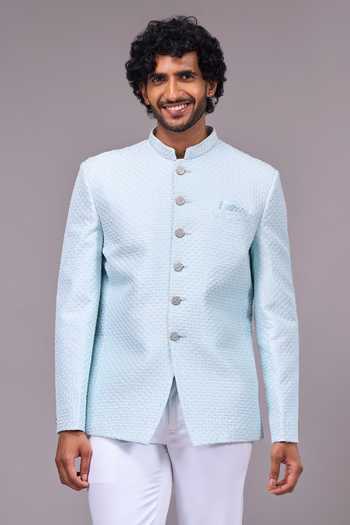 Arihant Rai Sinha Blue Silk, Satin Ice Bandhgala Online at Aza Fashions Arihant Rai Sinha_Blue Silk, Satin Ice Bandhgala _Online_at_Aza_Fashions