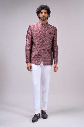 Arihant Rai Sinha Wine Button Down Bandhgala 