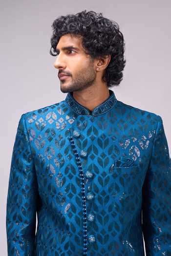 Arihant Rai Sinha_Green Silk, Satin, Dupion Overlap Sherwani And Pant Set _at_Aza_Fashions
