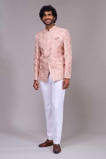 Arihant Rai Sinha Pink Zari Floral Pattern Bandhgala Online at Aza Fashions Arihant Rai Sinha_Pink Zari Floral Pattern Bandhgala _Online_at_Aza_Fashions
