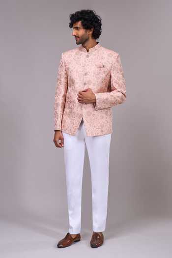 Buy Arihant Rai Sinha Pink Zari Floral Pattern Bandhgala Online at Aza Fashions Buy_Arihant Rai Sinha_Pink Zari Floral Pattern Bandhgala _Online_at_Aza_Fashions