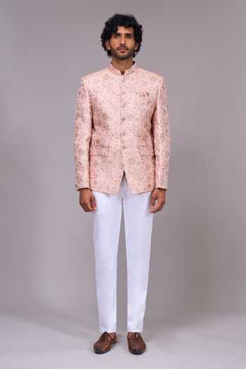Arihant Rai Sinha Pink Zari Floral Pattern Bandhgala at Aza Fashions Arihant Rai Sinha_Pink Zari Floral Pattern Bandhgala _at_Aza_Fashions