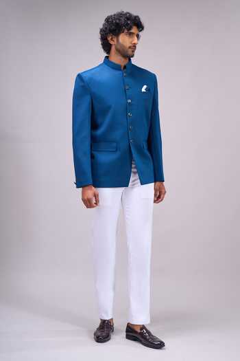 Arihant Rai Sinha Teal Satin Woven Bandhgala Set at Aza Fashions Arihant Rai Sinha_Teal Satin Woven Bandhgala Set _at_Aza_Fashions