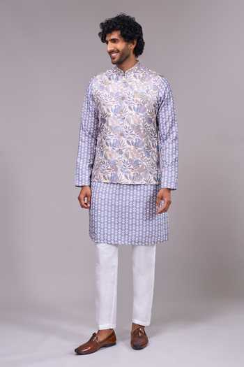 Arihant Rai Sinha Grey Floral Bundi Kurta & Pant Set 