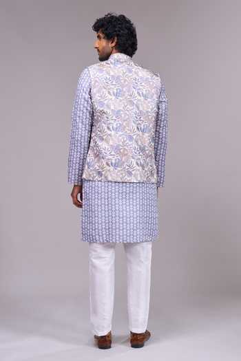 Arihant Rai Sinha Grey Floral Bundi Kurta & Pant Set 