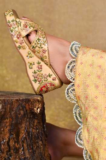 Around Always_Gold Aarohi Embroidered Wedges _Online_at_Aza_Fashions