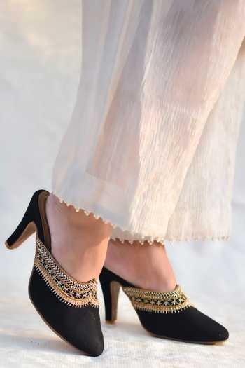 Around Always_Black Nagma Zardozi Work Mules _Online_at_Aza_Fashions