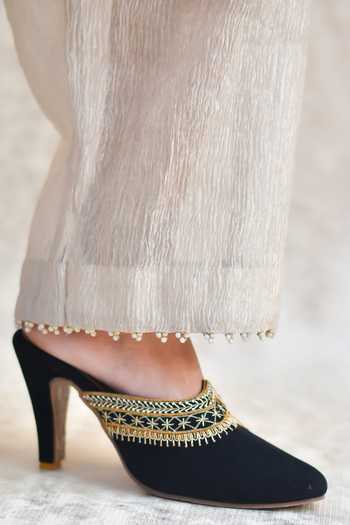 Buy_Around Always_Black Nagma Zardozi Work Mules _Online_at_Aza_Fashions