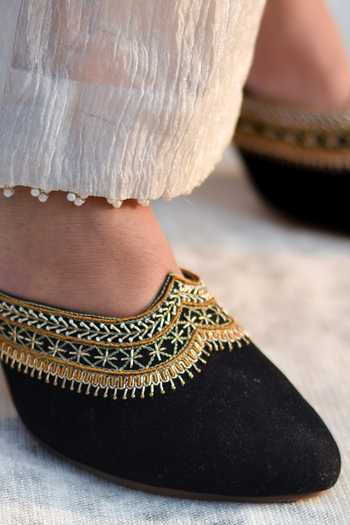 Around Always_Black Nagma Zardozi Work Mules _at_Aza_Fashions