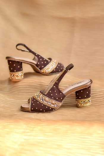 Around Always_Brown Yuva Zardozi Embellished Slingback Heels _Online_at_Aza_Fashions