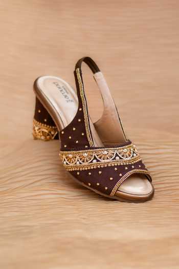 Buy_Around Always_Brown Yuva Zardozi Embellished Slingback Heels _Online_at_Aza_Fashions