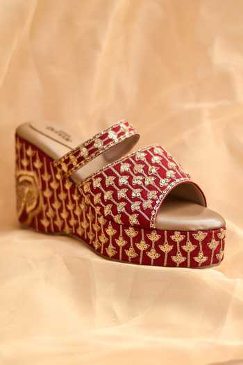 Around Always_Red Evara Embroidered Platform Wedges _Online_at_Aza_Fashions