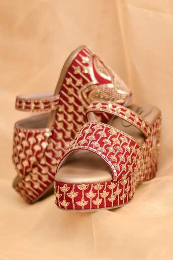 Around Always Evara Embroidered Platform Wedges 