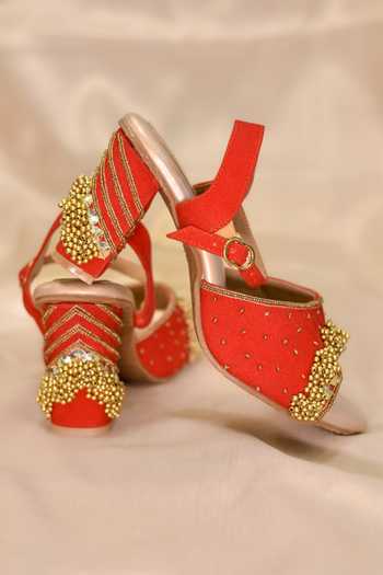Buy_Around Always_Red Surkh Embellished Heels _Online_at_Aza_Fashions