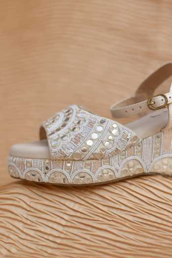 Shop Around Always Ivory Divija Polyester Silk Wedges Online at Aza Fashions Shop_Around Always_Ivory Divija Polyester Silk Wedges _Online_at_Aza_Fashions
