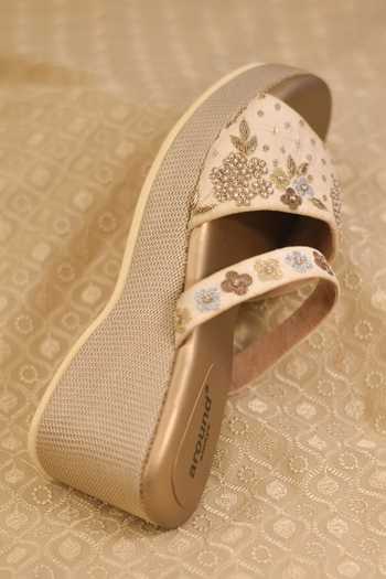 Around Always Gold Shireen Embroidered Wedges Online at Aza Fashions Around Always_Gold Shireen Embroidered Wedges _Online_at_Aza_Fashions