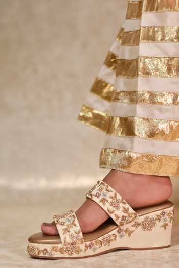 Around Always_Gold Zuri Embellished Wedges _Online_at_Aza_Fashions