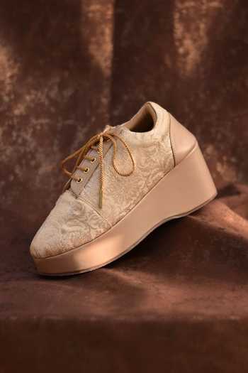 Around Always_Gold Sona Brocade Sneaker Wedges _Online_at_Aza_Fashions