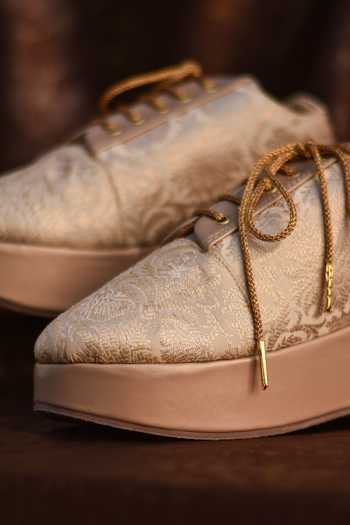 Buy_Around Always_Gold Sona Brocade Sneaker Wedges _Online_at_Aza_Fashions