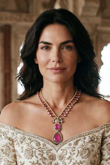 Amaara Jewels_Gold Plated Rohani Drop Embellished Long Necklace _Online_at_Aza_Fashions