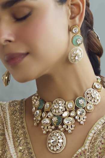 Amaara Jewels_Green Mintara Royale Necklace And Earrings Set _Online_at_Aza_Fashions