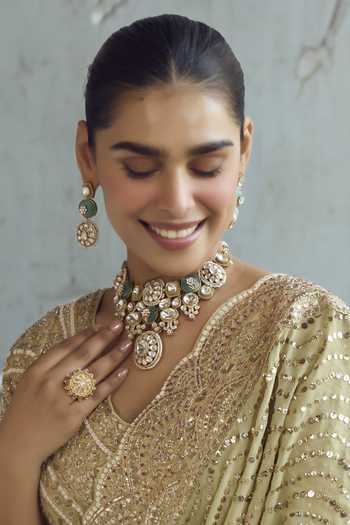 Buy_Amaara Jewels_Green Mintara Royale Necklace And Earrings Set _Online_at_Aza_Fashions