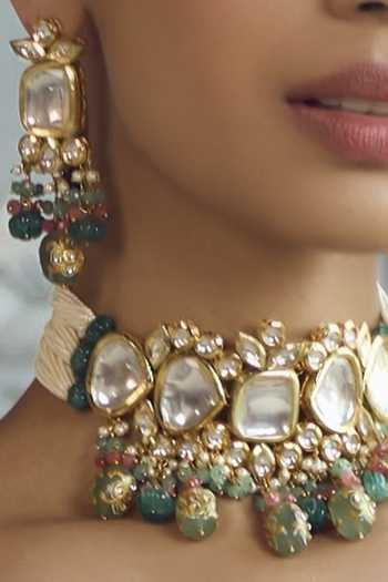 Amaara Jewels Gold Plated Sunhehri Mehar Choker And Earrings Set Online at Aza Fashions Amaara Jewels_Gold Plated Sunhehri Mehar Choker And Earrings Set _Online_at_Aza_Fashions
