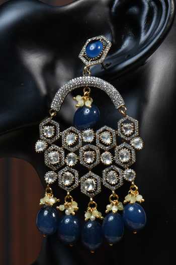 Amaara Jewels Blue Statement Zircon Polki Earrings 