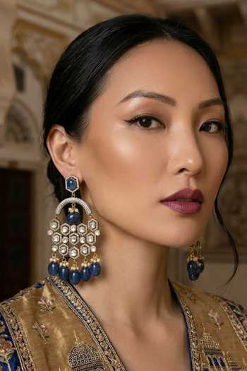 Amaara Jewels Blue Statement Zircon Polki Earrings 