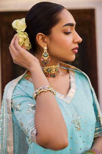 Amaara Jewels Gold Plated Aqua Noor Choker And Earrings Set Online at Aza Fashions Amaara Jewels_Gold Plated Aqua Noor Choker And Earrings Set _Online_at_Aza_Fashions