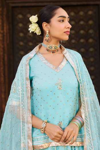 Buy Amaara Jewels Gold Plated Aqua Noor Choker And Earrings Set Online at Aza Fashions Buy_Amaara Jewels_Gold Plated Aqua Noor Choker And Earrings Set _Online_at_Aza_Fashions