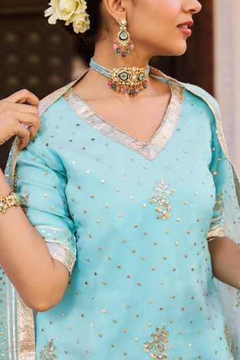 Amaara Jewels Gold Plated Aqua Noor Choker And Earrings Set at Aza Fashions Amaara Jewels_Gold Plated Aqua Noor Choker And Earrings Set _at_Aza_Fashions