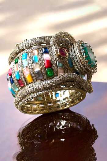 Buy_Amaara Jewels_Gold Plated Opulent Gem Embellished Cuff _Online_at_Aza_Fashions