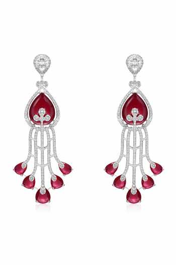 Chaotiq By Arti Ruby & Imitation Diamond Long Earrings 