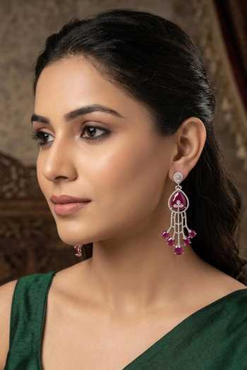 Chaotiq By Arti Ruby & Imitation Diamond Long Earrings 