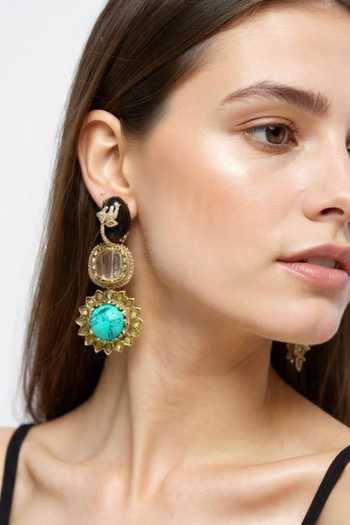 Chaotiq By Arti Floral Embellished Drop Earrings 