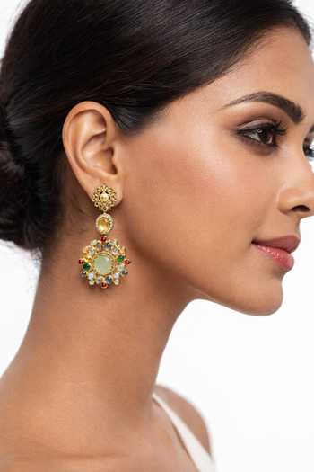 Chaotiq By Arti Floral Stone Studded Statement Earrings 