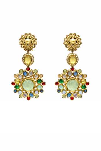 Chaotiq By Arti Floral Stone Studded Statement Earrings 