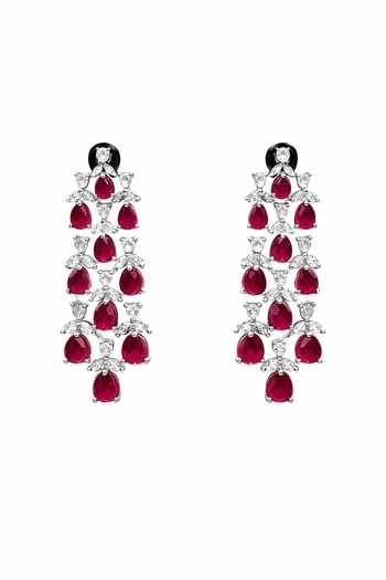 Chaotiq By Arti Imitation Diamond & Ruby Dangler Earrings 