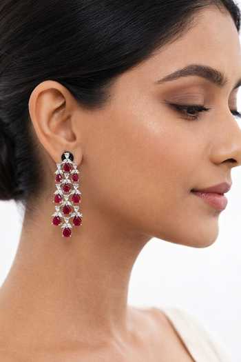 Chaotiq By Arti Imitation Diamond & Ruby Dangler Earrings 