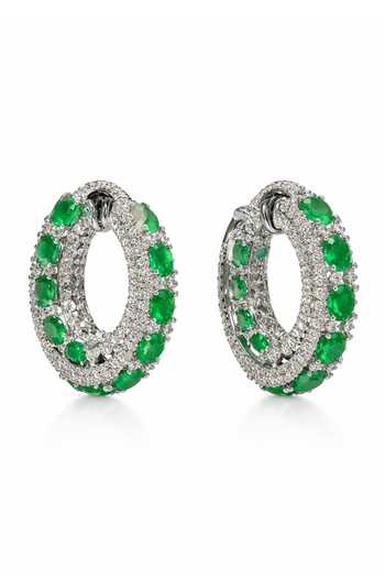 Chaotiq By Arti Imitation Diamond & Emerald Hoop Earrings 