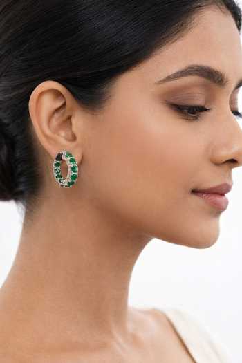 Chaotiq By Arti Imitation Diamond & Emerald Hoop Earrings 