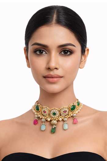 Chaotiq By Arti Embellished Oxidised Choker Necklace 