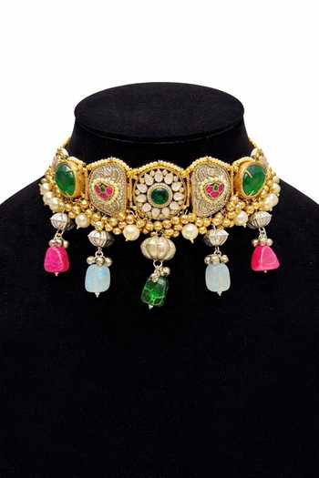 Chaotiq By Arti Embellished Oxidised Choker Necklace 
