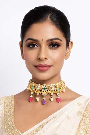Chaotiq By Arti Bead Drop Oxidised Choker Necklace 