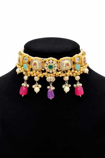 Chaotiq By Arti Bead Drop Oxidised Choker Necklace 