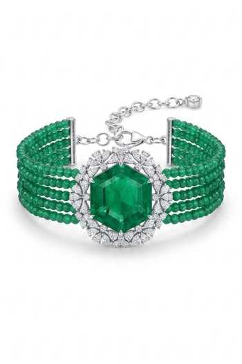 Chaotiq By Arti Coloured Pearls & Emerald Bracelet 