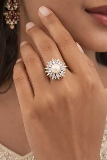 Chaotiq By Arti Imitation Diamond & Pearl Cocktail Ring 